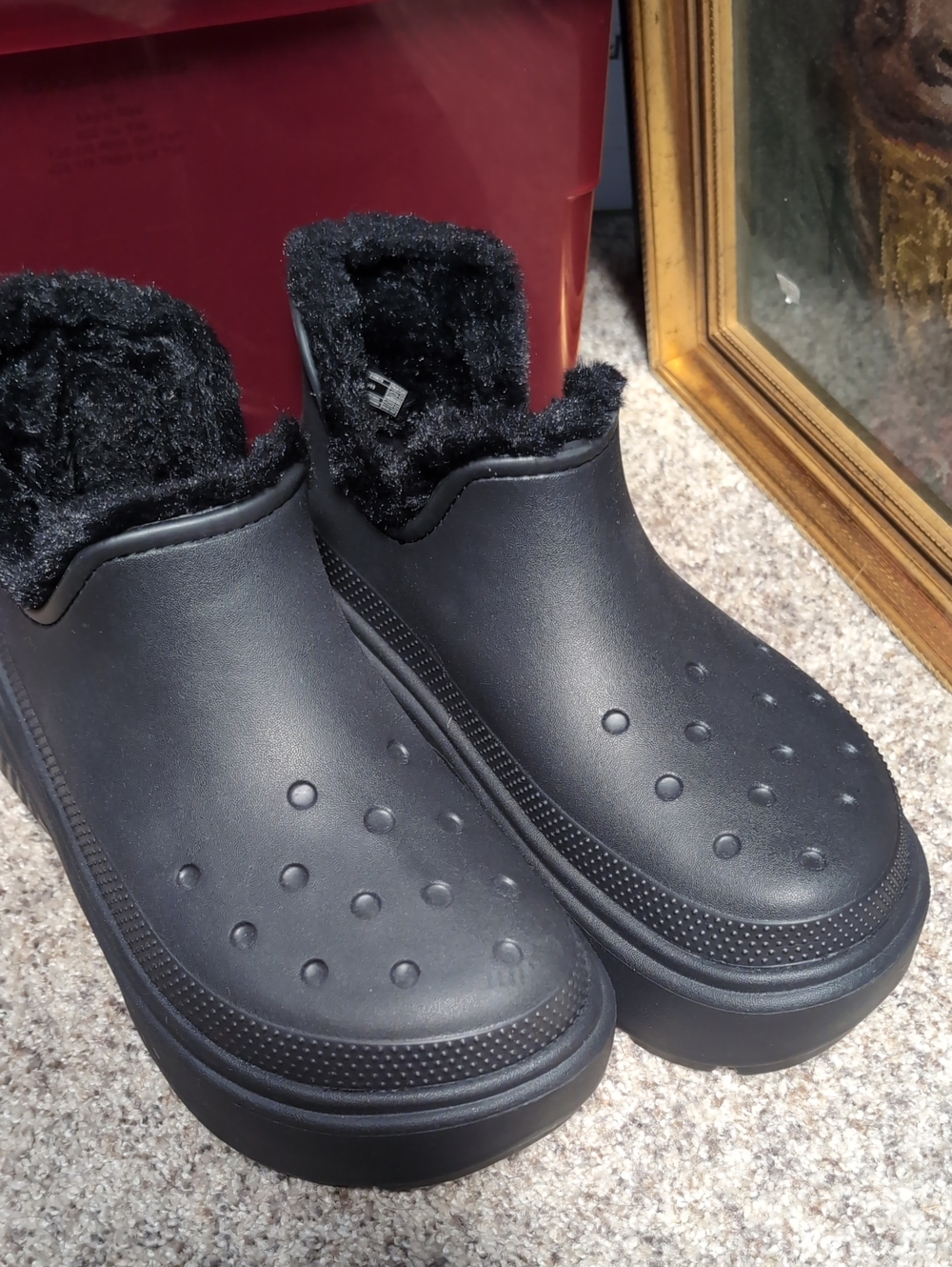 CROCS Women's Black Faux-Fur Lined Clog Platform Winter Boots